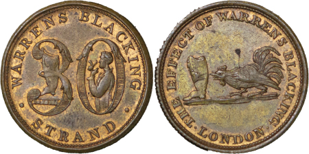 Great Britain, London. Warrens Blacking Brass Unofficial Farthing Token. ND (early 1800's). 