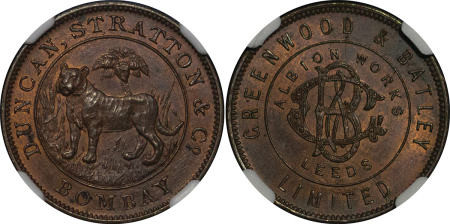 India, British Colonial. Bombay CU Half Rupee Token. c.1905. 