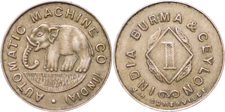 India, Burma & Ceylon. Machine 1 Anna CU Ni Token. 1940. 