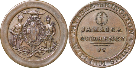 Jamaica, Kingston. William Smith CU Penny token. 1829.