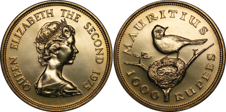 Mauritius, British Commonwealth. Elizabeth II AU 1000 Rupees. 1975. 
