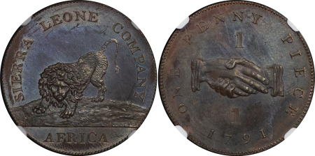 SIERRA LEONE COMPANY. British Colonial Africa Æ Proof Penny Token. 1791. 