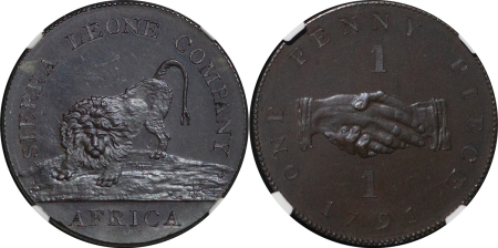 SIERRA LEONE COMPANY. British Colonial Africa Æ Proof Penny Token. 1791. 