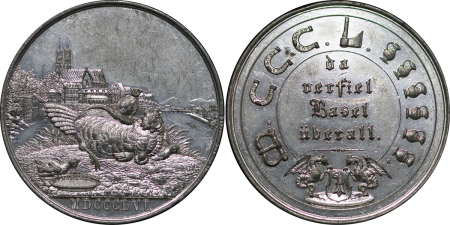 Switzerland, Basel. Basel Earthquake White Metal Medallion. 1856. 