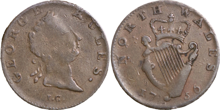 Great Britain, North Wales. George III CU Halfpenny Token. 1756.