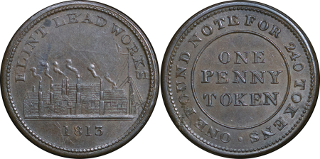 Great Britain, North Wales. Flint Lead Works CU Penny Token. 1813. 