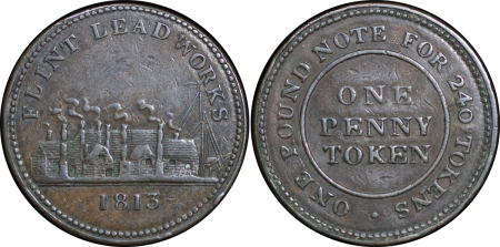 Great Britain, North Wales. Flint Lead Works CU Penny Token. 1813. 