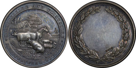 Great Britain, North Wales. Denbigh & Flint Show AR Agricultural Society Award Medallion. 1884. 