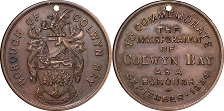 Great Britain, North Wales. Colwyn Bay Æ Medallion, Incorporation as a Borough. 1934. 