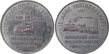 Great Britain, North Wales. Wrexham Ni Town Twinning Commemorative. 1985.