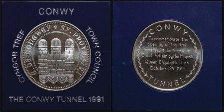 Great Britain, North Wales. Conwy Ni Medallion, Opening of the Conwy Tunnel. 1991.