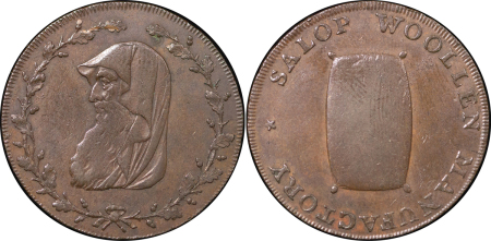 Great Britain, Salop. Druid Head Mule CU Halfpenny Token. Circa 18th Century.