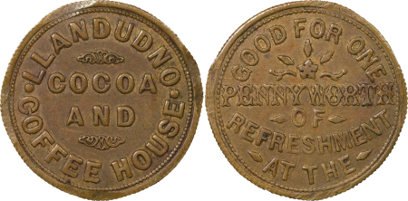 Great Britain, North Wales. Llandudno CU Cocoa Rooms CU Penny Token. ND.