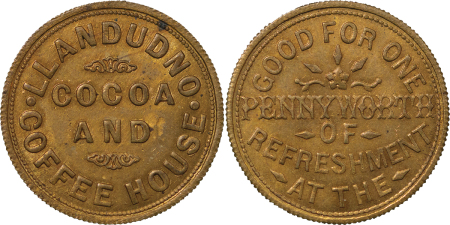 Great Britain, North Wales. Llandudno CU Cocoa Rooms CU Penny Token. ND.