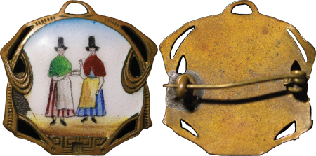 Great Britain. Welsh ladies in National Dress enamelled badge. 19th Century. 