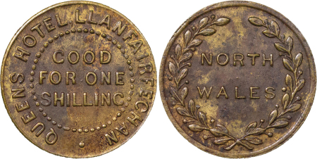 Great Britain. North Wales, BR Queens Hotel Llanfairfechan Shilling Token. Circa 1880-1895.