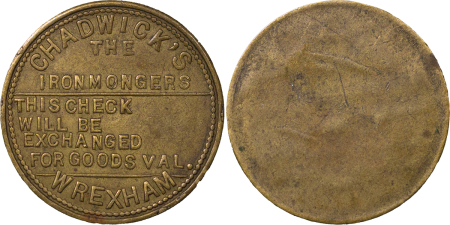 Great Britain, North Wales. Wrexham, Chadwick's Ironmongers BR Token. Circa 1890-1930.