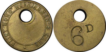 Great Britain, North Wales. Flintshire Brass Working Mens Club 6d. Token. Circa 1930-1950. 