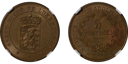 Luxembourg. Adolphus CU Essai 5 Centimes. 1889.  GRAND-DUCHE