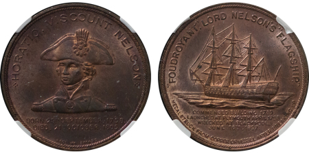 Great Britain. Lord Nelsons Flagship Foudroyant CU Medallion. 1897.