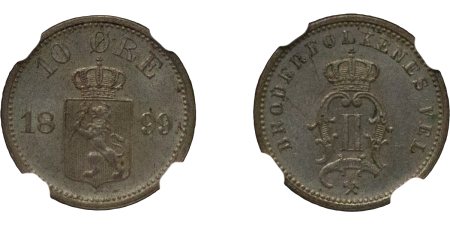 Norway. Oscar II AR 10 Ore. 1899. 