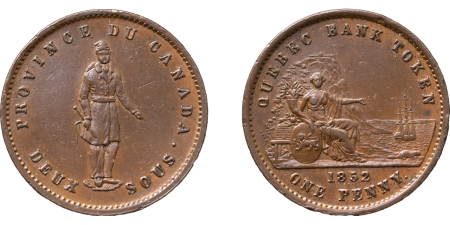 Canada. Copper PENNY or 2 SOUS Quebec Bank Token. 1852. 