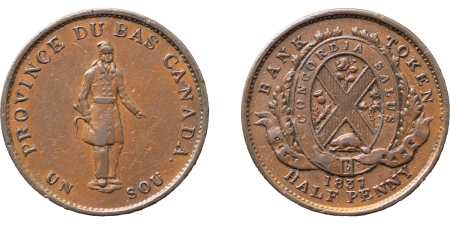 Canada, Provinces. Bank of Montreal CU Halfpenny Token. 1837. 