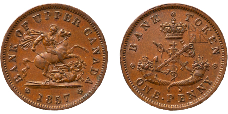 Canada Provinces. Bank of Upper Canada CU Penny Token. 1857. 