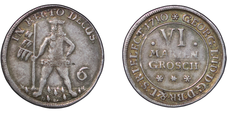 German States, Brunswick-Luneberg-Calenburg. George I AR 6 Mariengroschen. 1710. 