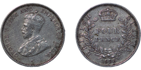 British Guiana, British Colonial. George V AR Four Pence. 1936. 