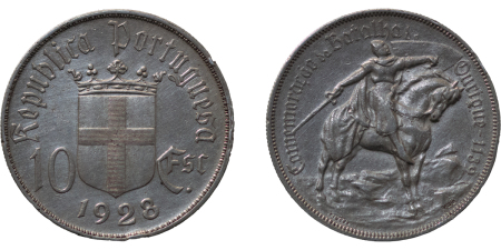 Portugal. Second Republic AR 10 Escudos, Battle of Ourique. 1928. 