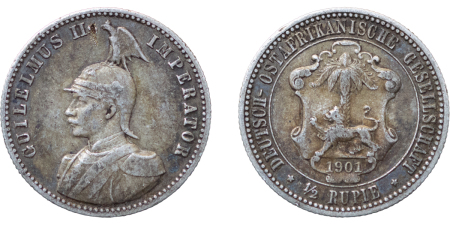 German East Africa. Willhelm II AR ½ Rupie. 1901. 