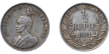 German East Africa. Willhelm II AR ½ Rupie. 1904A.