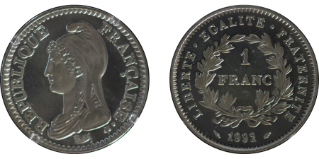 France. Monnaie de Paris AR Proof Piedfort 1 Franc. 1992. 