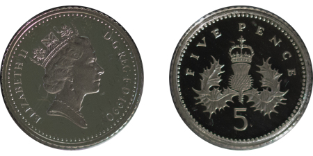 Great Britain. Elizabeth II AR Proof Piedfort 5 Pence. 1990. 