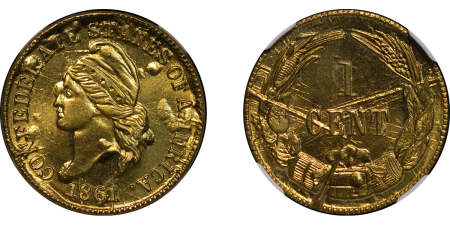 USA. CSA Goldine Bashlow Restrike 1 Cent in Brass. 1961. 
