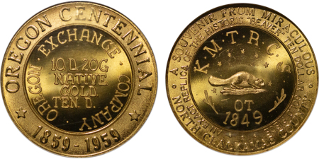 USA. Gilt Bronze Oregon Beaver “So Called Dollar”. 1959. 