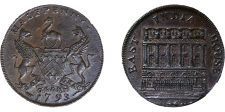 Great Britain. Huddersfield CU ½ Penny Token, “East India House". 1793. 