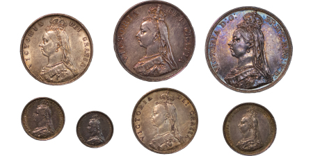 Great Britain. Victoria AR Specimen Jubilee Year boxed set of 7 coins. 1887. 