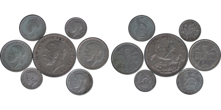 Great Britain. George V Lot of 7 coins. Crown to Sixpence. 1924-1935.