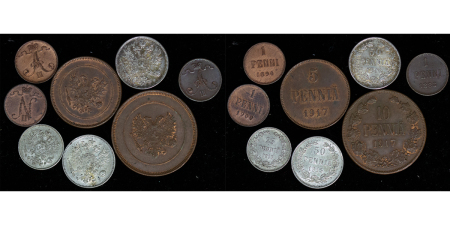Finland, Under Russia. Mixed lot of 8 coins. 1883-1917.