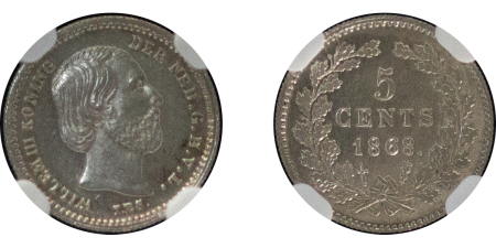 Netherlands. Willem III AR 5 Cents. 1868. 