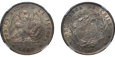 Chile, Republic. Santiago AR Peso. 1862So. 