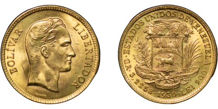 Venezuela. Simon Bolivar AU 10 Bolivars. 1930. 
