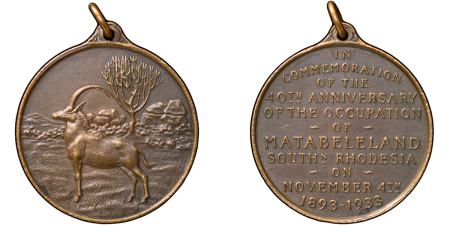 South Africa, Rhodesia. Matabeleland Æ Medallion for 40th Anniversary of Occupation. 1993. 