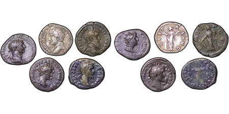 Roman. Lot of 5 AR Denarius of Marcus Aurelius, Hadrian & Antoninus Pius. 117-180AD. 