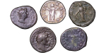 Roman. Lot of 5 AR Denarius of Marcus Aurelius, Hadrian & Antoninus Pius. 117-180AD.