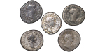Roman Empire lot of 5 Silver Denarius with seated victory reverse, Trojan, Ant Pius, Nerva etc. 96-180AD.