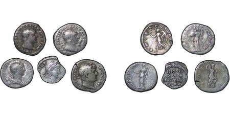Roman Empire lot of 5 x AR Denarius. Various types Hadrian, Trajan etc. 90-180AD.