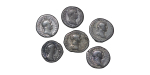Roman Empire lot of 6 x AR Denarius. Various emporers, Faustina, Trajan etc. 96-180AD. 